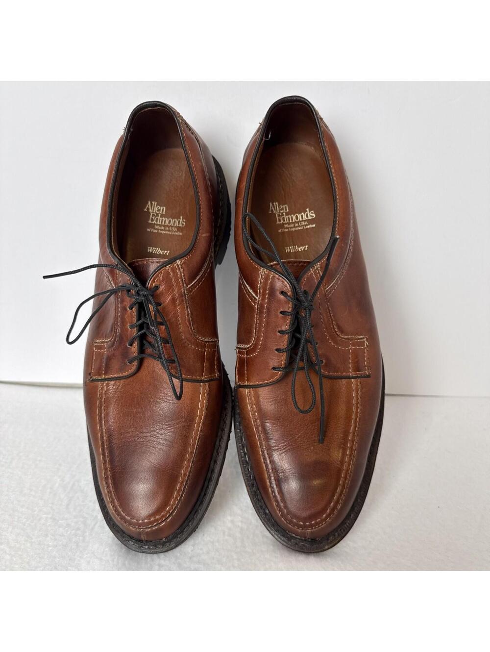Allen Edmonds Wilbert distressed brown leather oxfords split toe shoes 9.5 D